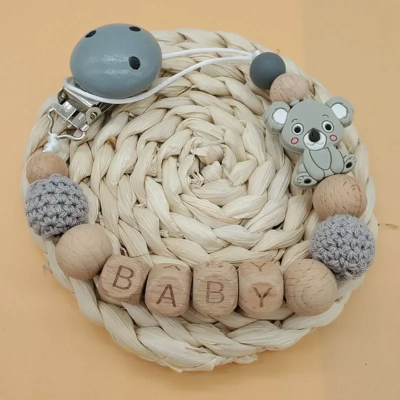 Free Personalized Name Handmade Silicone Baby Wooden Dummy Pacifier Clip Safe Teething Chain Teether Pacifier Chain Holder Chain