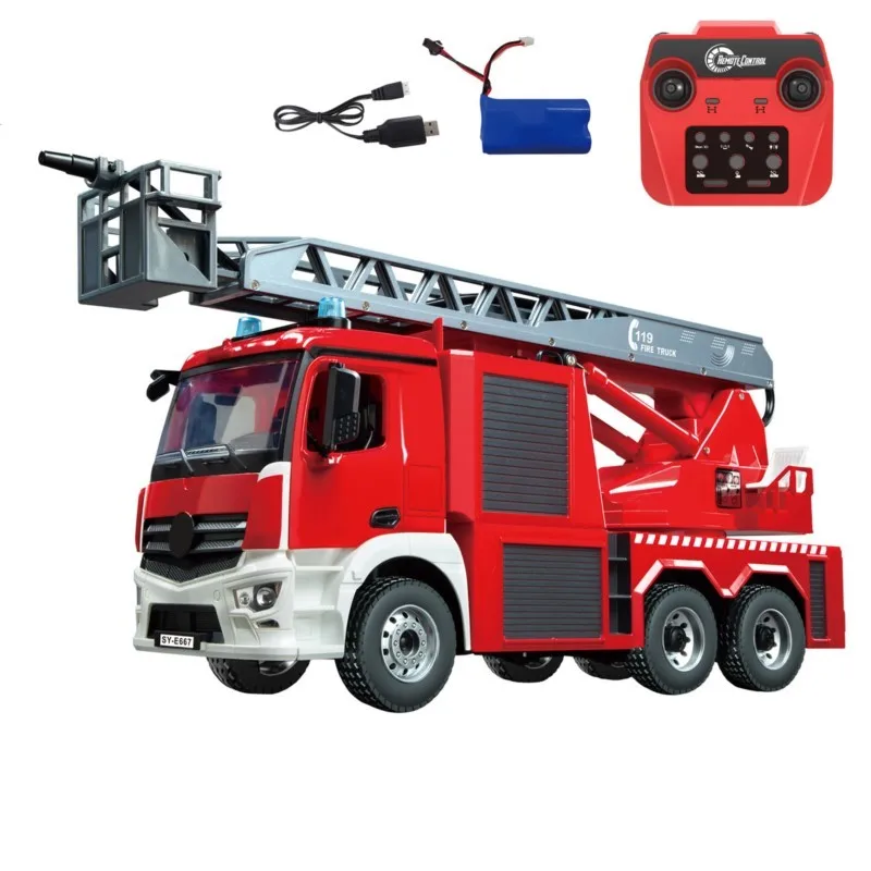 1/20 سيارة مطافئ DoubleE E667 003 الكهربائية التحكم عن بعد فوهة سلم BZ البلاستيك RC نموذج مركبة سلم معدني 6 محركات