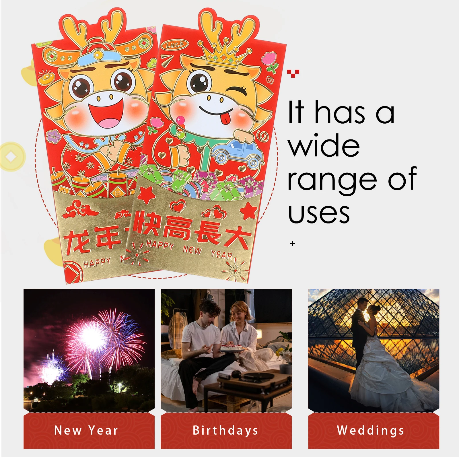 

24 Pcs Large Red Envelopes Paper Money Storage Packet Chinese New Year Decorative Packets Spring Festival Gifts