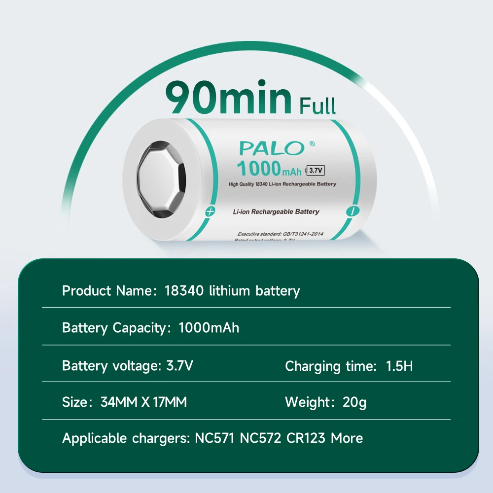 PALO ICR 18350 lithium Rechargeable battery 3.7V 18340 18350 Battery For Flashlights Doorbells Camera Replacement Batteries