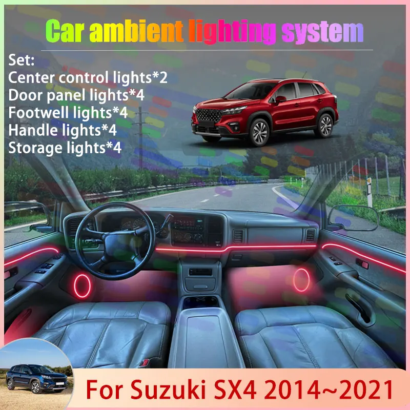 لسوزوكي SX4 S-Cross JYB MK3 3th 2022 ~ 2026 2023 2/18 في 1 سيارة مصباح لتهيئة الجو مصباح RGB الظل فرقة غاسل جو مجموعة #1