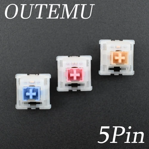 Interruptores Outemu, teclado mecánico, interruptor lubricado, 5 pines, silencioso, táctil, lineal, azul, rosa, amarillo, Jade, juegos personalizados, interruptores MX DIY