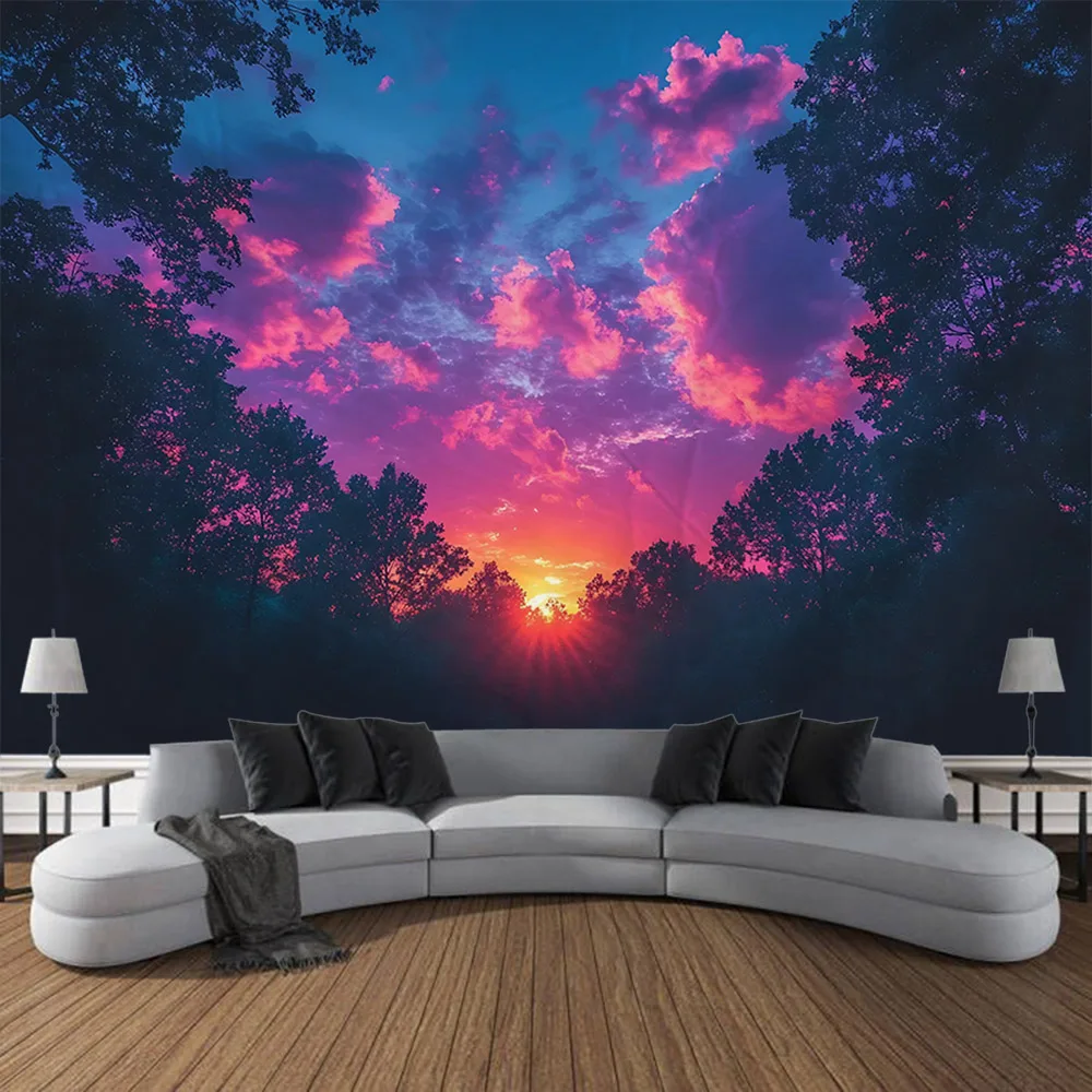 

Forest sky tapestry, cloud sunset landscape, home decoration, wall background, blankets, bed sheets, picnic mats, tablecloths