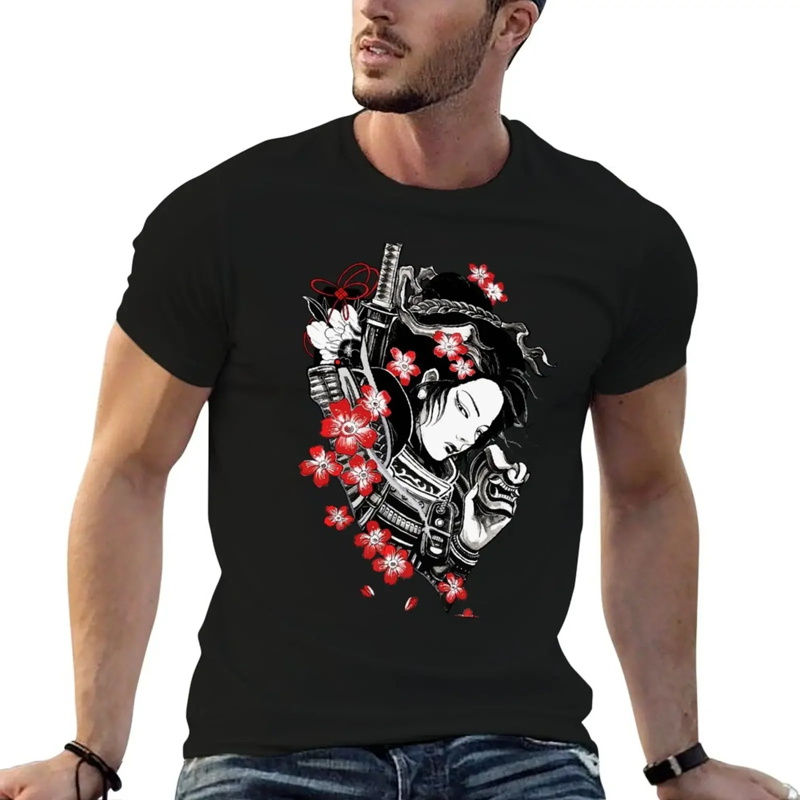 Japanese Geisha Samurai Traditional Urban Cool Style T-Shirt vintage cute clothes tees oversized t shirt men