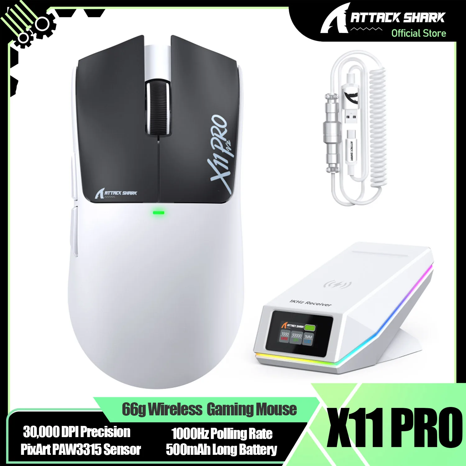 ATTACK SHARK X11 PRO V2 66g Wireless Gaming Mouse with Display Magnetic Charging Dock, PixArt PAW3315 Sensor, 30000 DPI