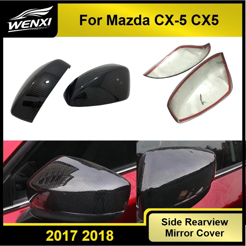 Carbon Fiber Look Side Rearview Mirror Cover Trim For Mazda CX-5 CX5 KF 2017 2018 Door Mirror Decor Styling Accessories Parts