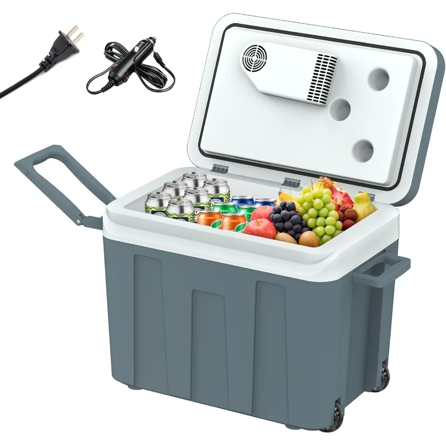 مبرد سيارة كهربائية 12 فولت مع مقبض عجلات للاستخدام المحمول في المركبات RVs للتخييم والسفر 48 كوارت 45 لتر ثنائي الوضع #1