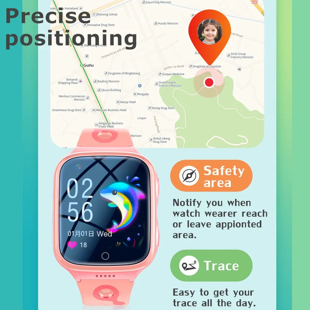 Original Kids 4G Smart Watch 1000mAh Video Call GPS WiFi Location SOS Children Calculator Camera IP67 Waterproof SmartWatch Baby