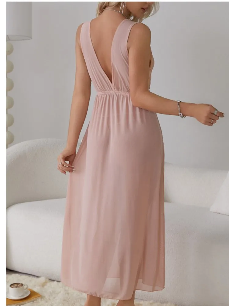 Sexy Pyjamas Langes Nachthemd Home Wear Mode Spitzenkleid Für Frauen Tiefe V Nachtwäsche Chiffon Nachthemd Hochzeit Nacht Kleidung