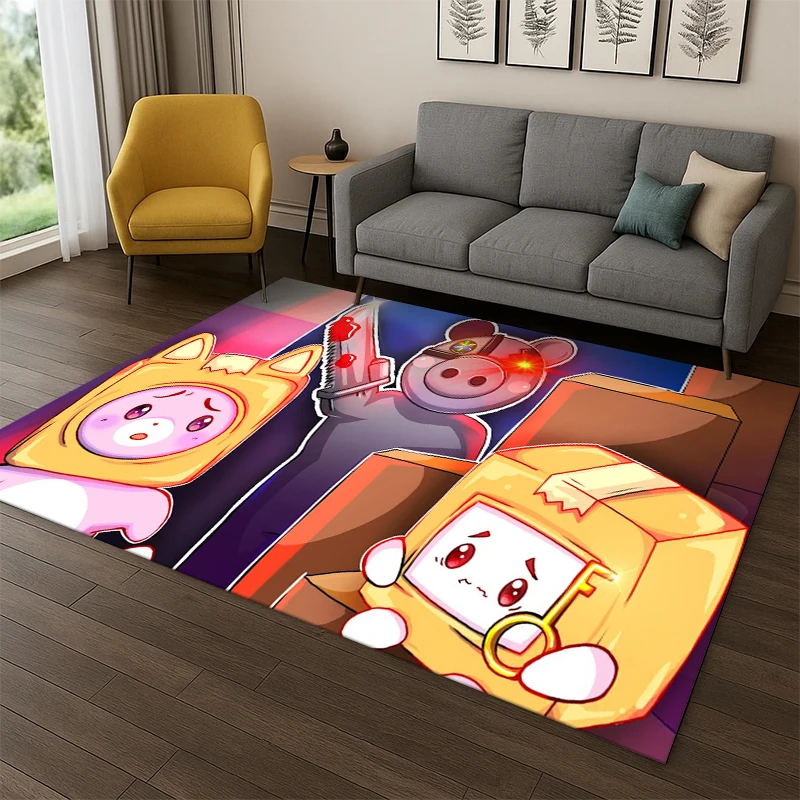 3D Rocky Foxy Boxy Lankybox Carpet Rug for Playroom Bedroom Living Room Sofa Home Decor,kid Game Area Rug Non-slip Floor Mat