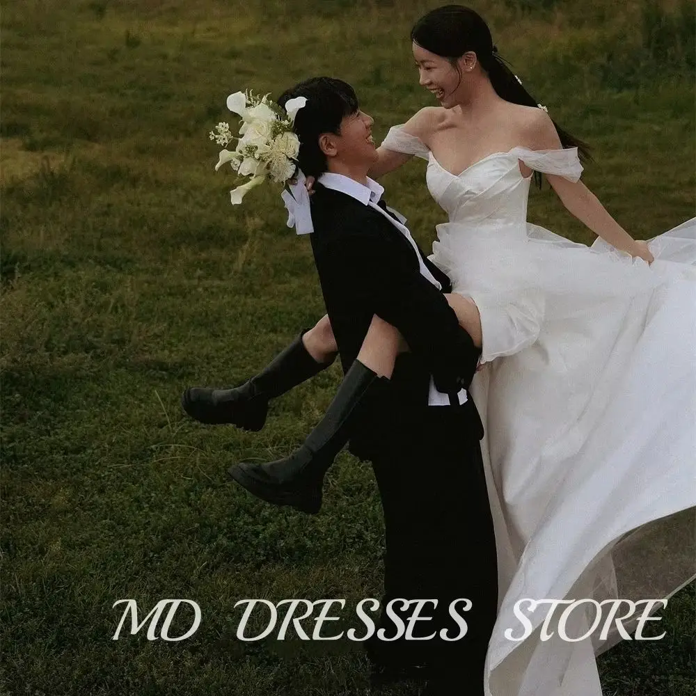 MD Simple Short A-line Wedding Dresses Sweetheart Korea Photoshoot Off Shoulder Corset Gown for Bride Customized Bride Gown 2025