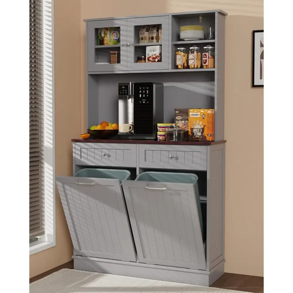 

Двухсекционный деревянный шкаф для мусора и вторсырья на 20 галлонов со скрытыми контейнерами (серый)