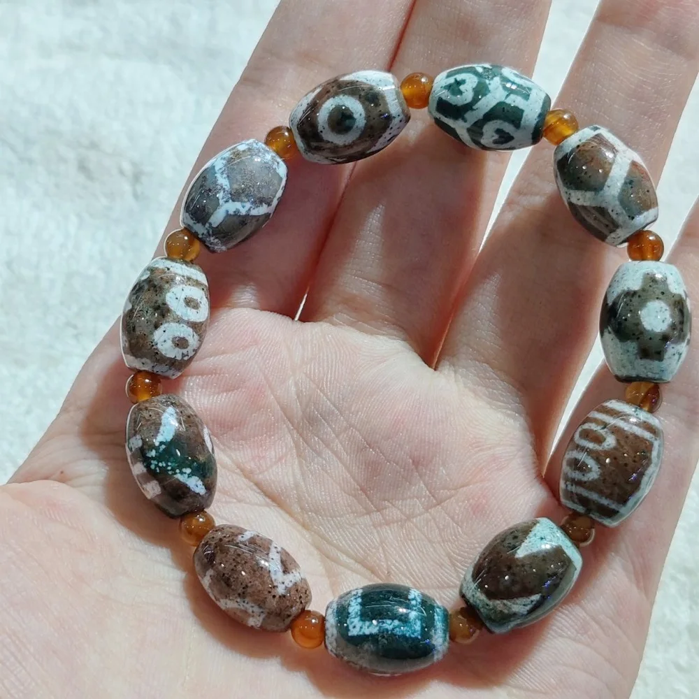 Tibet Natural Agate Dzi Elephant Male Vermilion World Tiger Teeth Turtle Shell and Other Treasure Totem Tianzhu DIY Bracelet