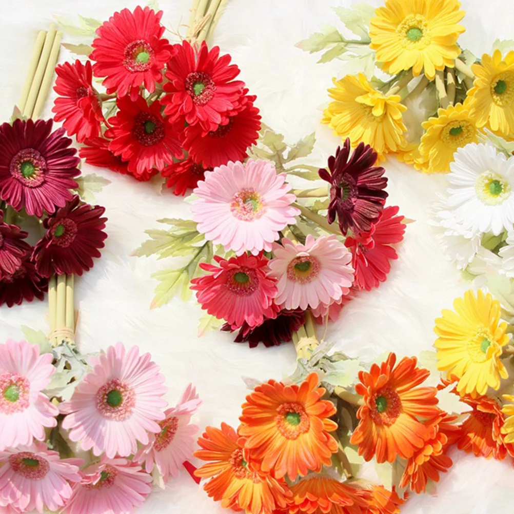 

Decorations Artificial Gerbera Fake Flowers European Style Wedding Yellow Bride
