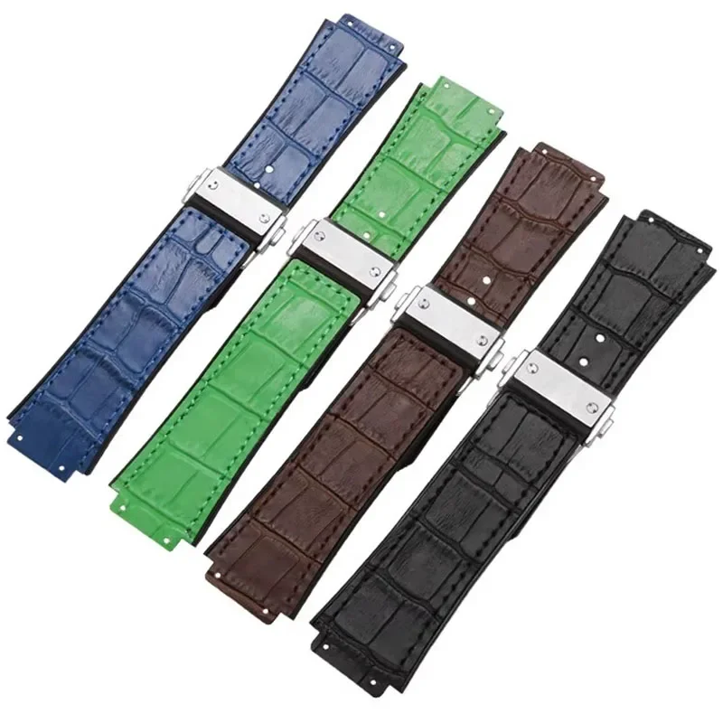 Watch Band For Hublot Big Bang Genuine Leather 25mm*19mm Quick Release Interface Big Explosion Rubber Band Men's Watch Strap