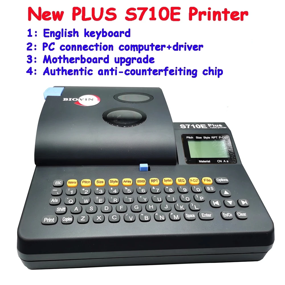 New BIOVIN PLUS S710E Tube Printer PC Connection USB Interface Heat Shrinkable Tube Electronic Engraving Machine Cabel ID Printe