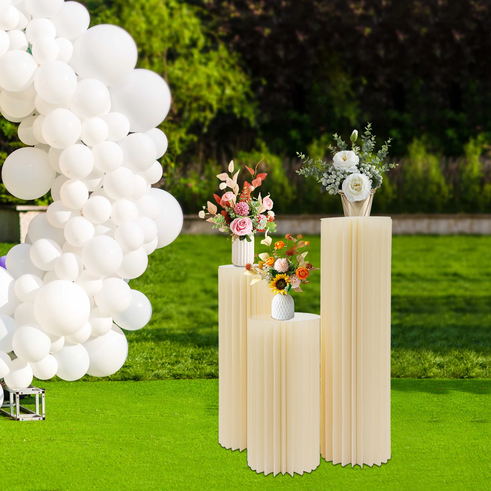 3 PCS Wedding Party Flower Stand Cylinder Cardboard Centerpiece with Pvc Panels Cylinder Flowers Stand Wedding Centerpieces