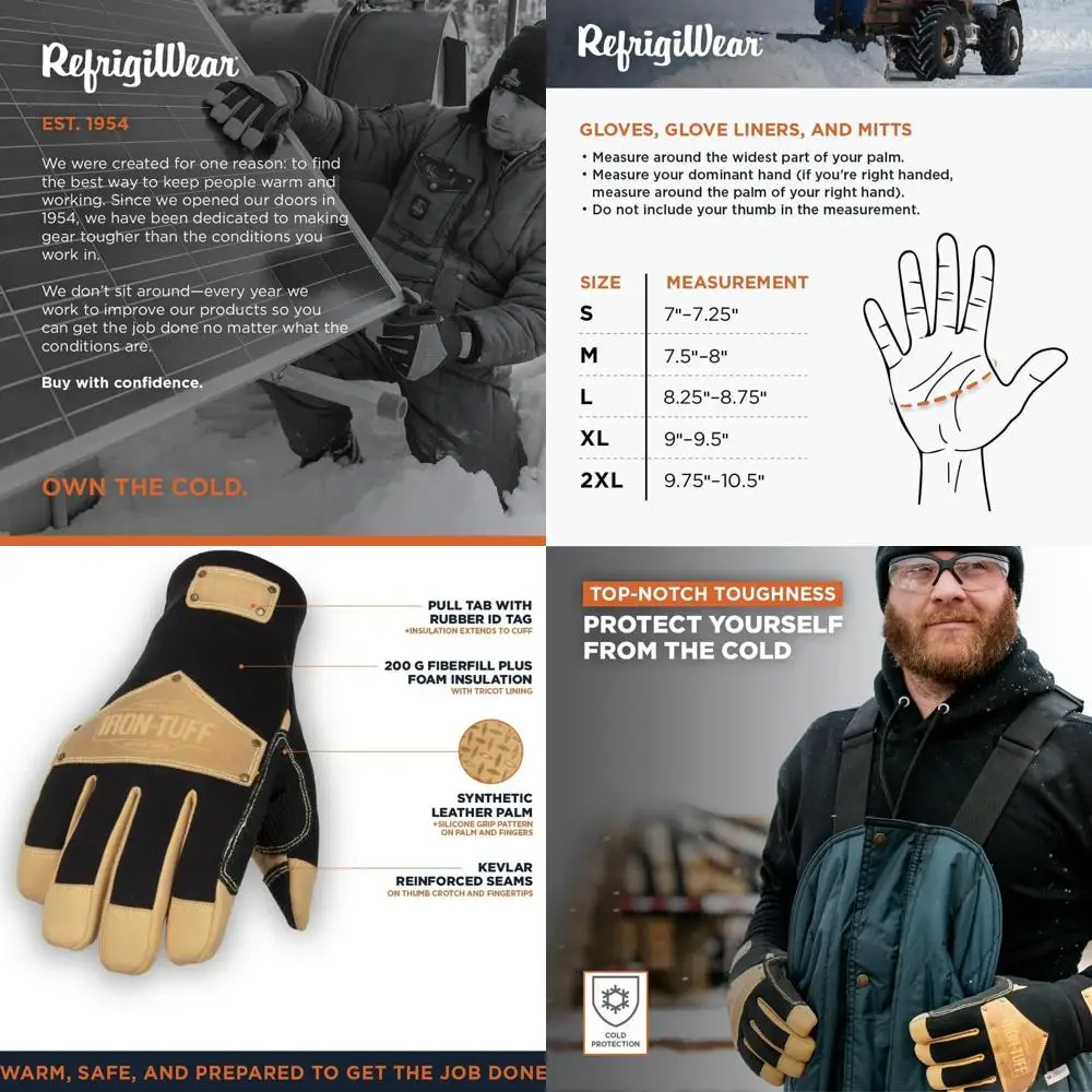 

RefrigiWear Изолированные кожаные рабочие перчатки Iron-Tuff с силиконовой ручкой