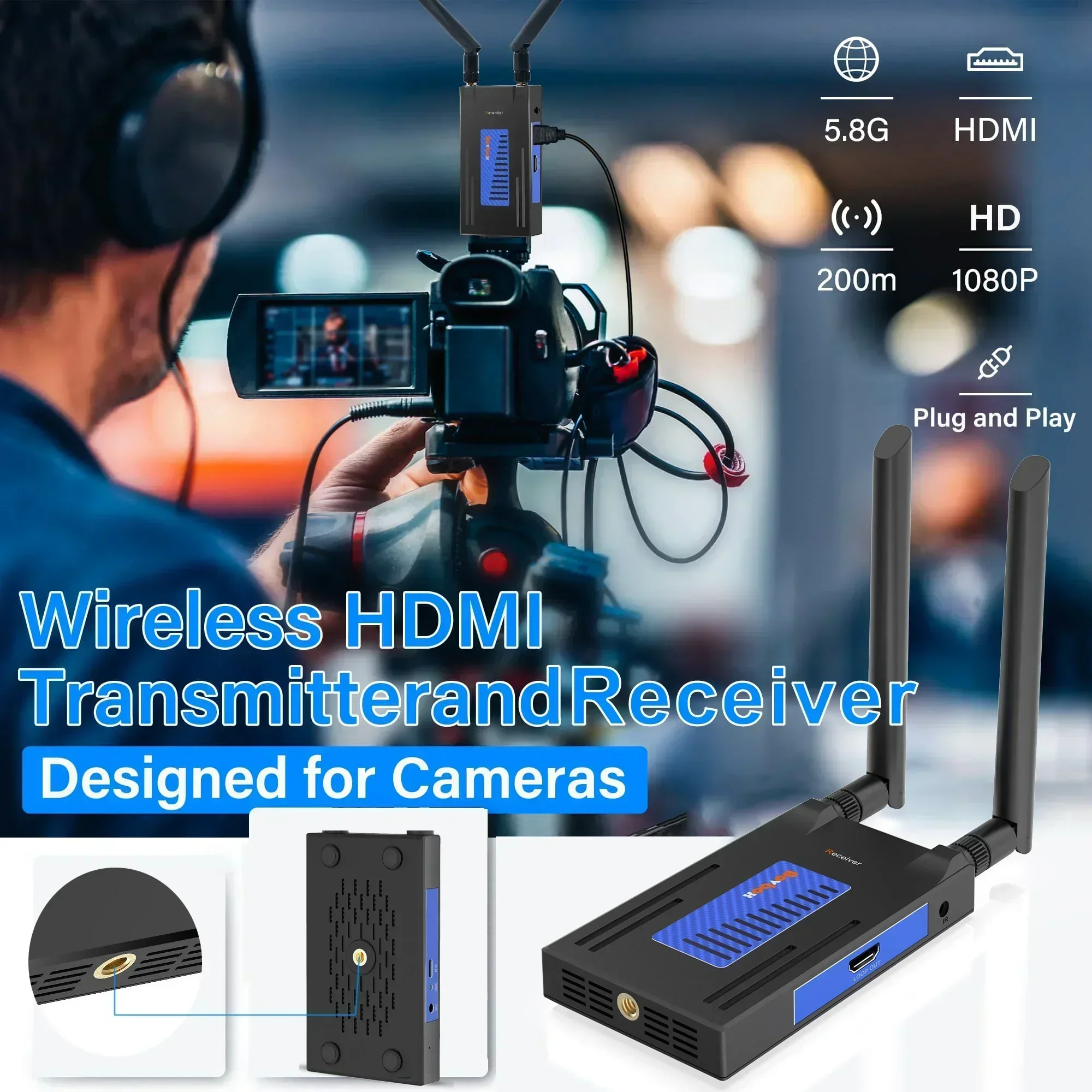 Wireless Transmision System Video Transmitter and Receiver 1080p 200m HDMI Extender Adapter for Camera Live Streaming PC To TV