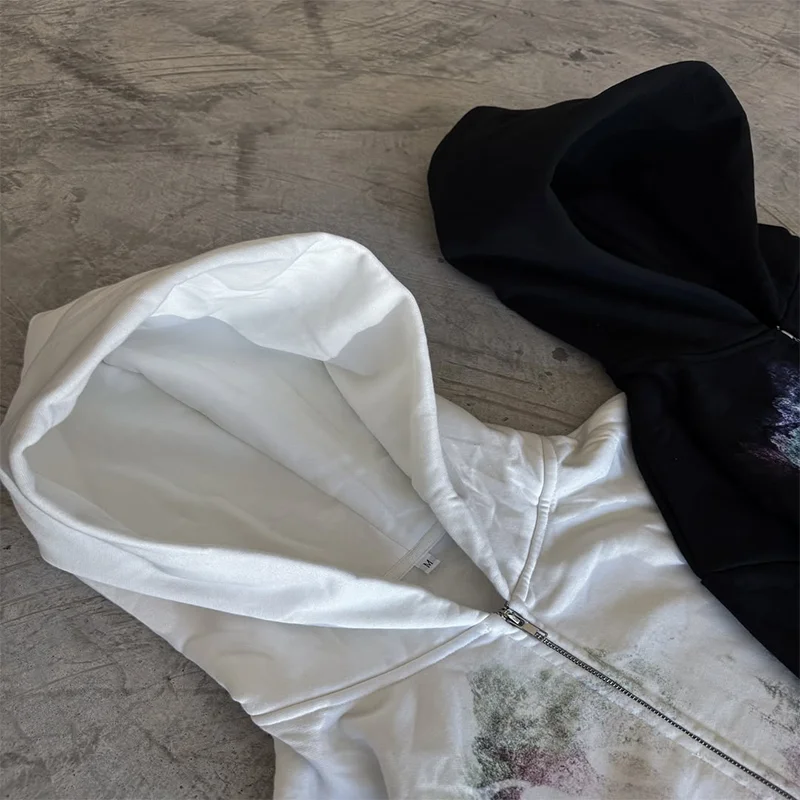 Y2K هوديي فضفاض غير رسمي طباعة المناظر الطبيعية الفنية موضة كم طويل زمم هوديي الرجال النساء خمر الشارع الشهير البلوز #2