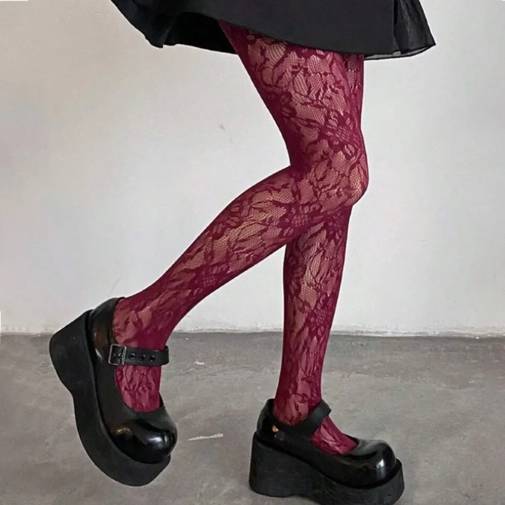 Fashion Thin Floral Lace Tights Breathable Sexy Fishnet Stockings High Elastic Hipster Leggings Women