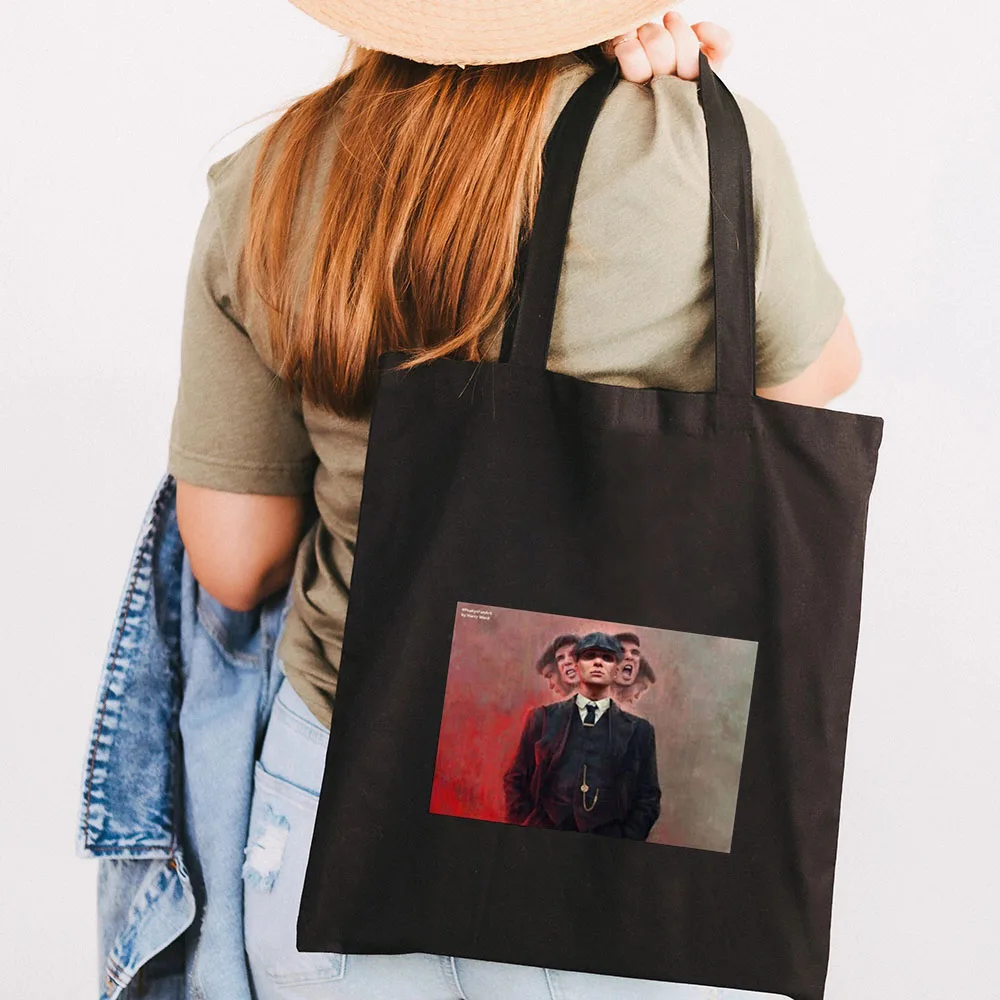 Peaky Blinders Thomas Shelby Portrait Women Canvas Shoulder Bags Harajuku Handbag Totes Eco Shopper Reusable Cotton Shopping Bag