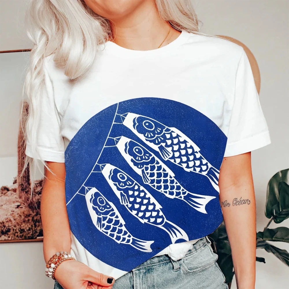 Fishes Cute Cartoon Pattern Quality Oversized Acid Washed Y2K T Shirt Men Vintage T-shirts Streetwear Mineral Wash Tee Shirts