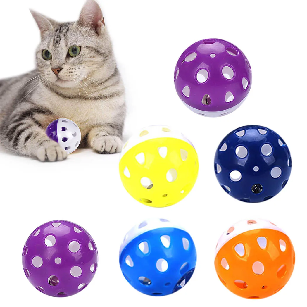 Colorful Plastic Pet Cat Kitten Play Balls Jingle Bell Pounce Chase Rattle Toy Interactive Cat Supplies Accessories