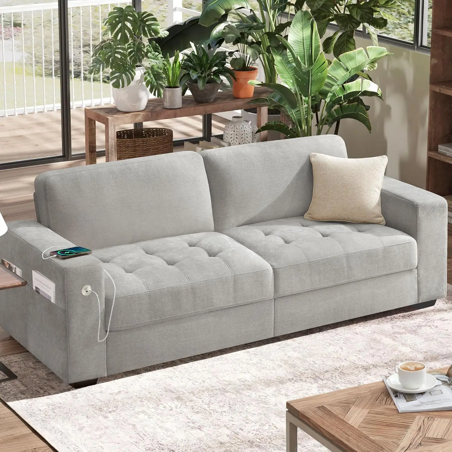 Sofa for Living Room, Modern Comfy Sofa with Medium Firm Seat Cushion, Removable Cover (Gray, 89 inch) ﻿