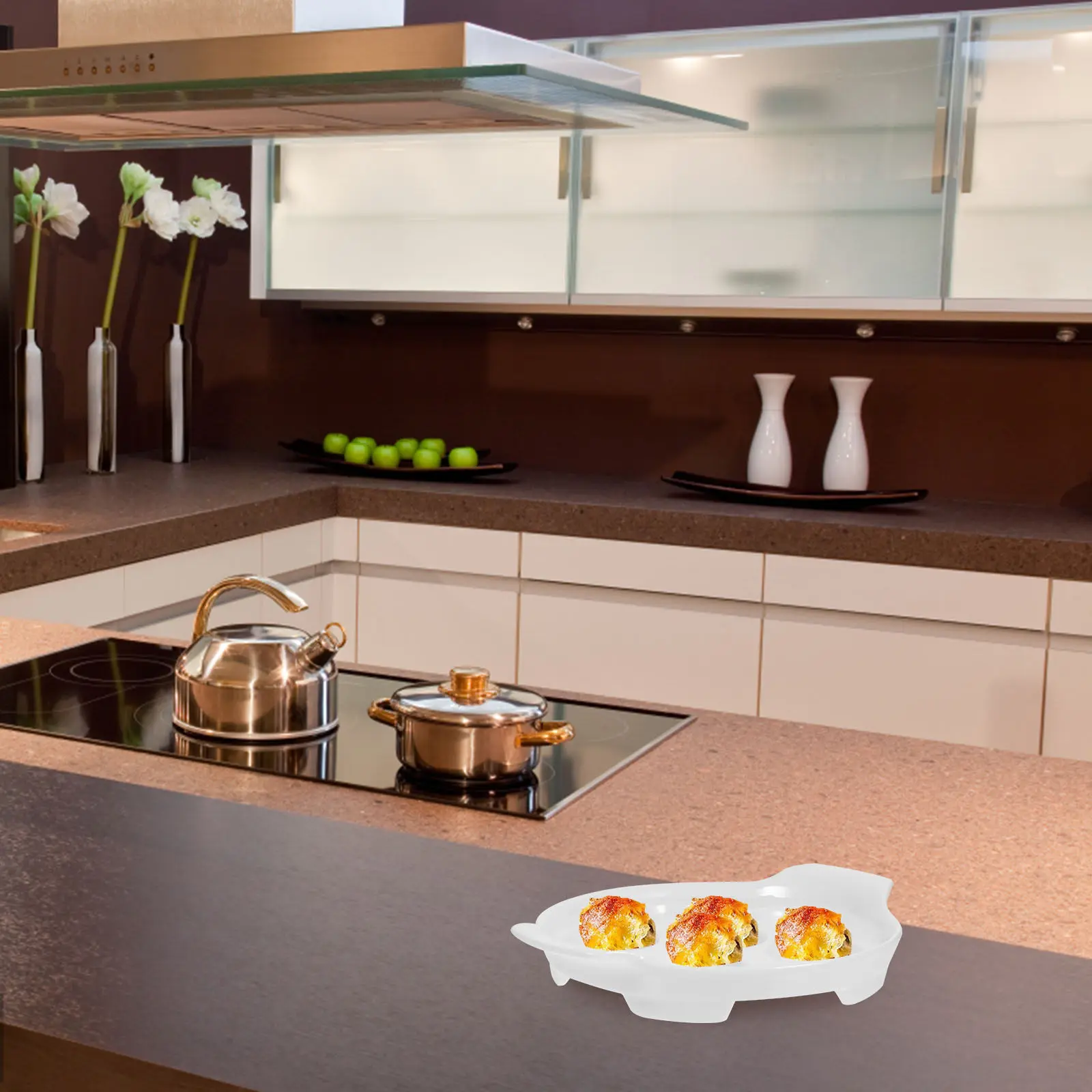 

4Pcs Ceramic Escargot Baking Dish with Double Ears for Snails Mushrooms Octopus Balls Conch Oyster Seafood Appetizer Serving