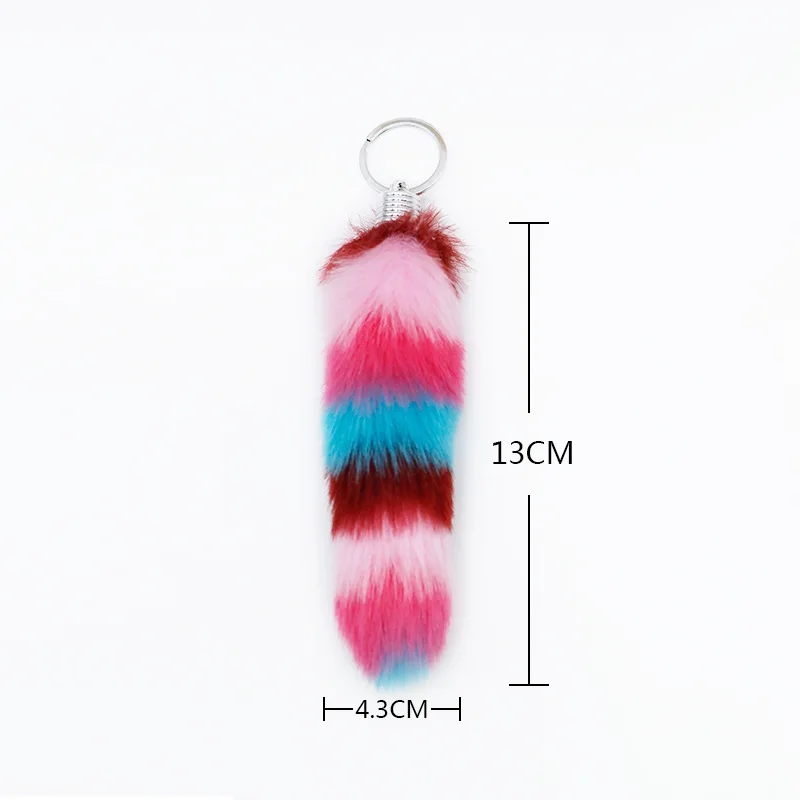التدرج اللون رقيق الفراء الذيل المفاتيح الكريات شرابة حقيبة قلادة النساء الفتيات لطيف أفخم الحيوان الذيل Keyrings حامل السحر Gif