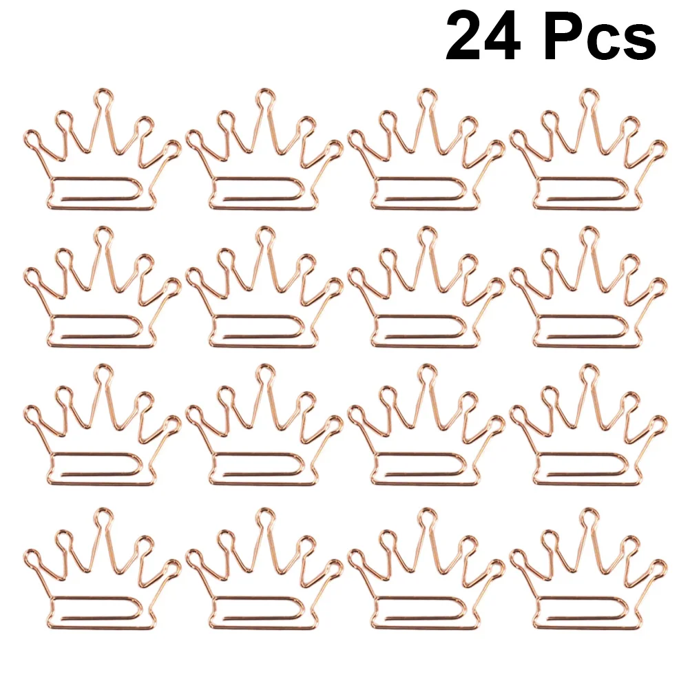 24 stuks roségouden paperclips kroonvormige metalen bladwijzers decoratieve papierhouders kantoor schoolbenodigdheden geldclip brief