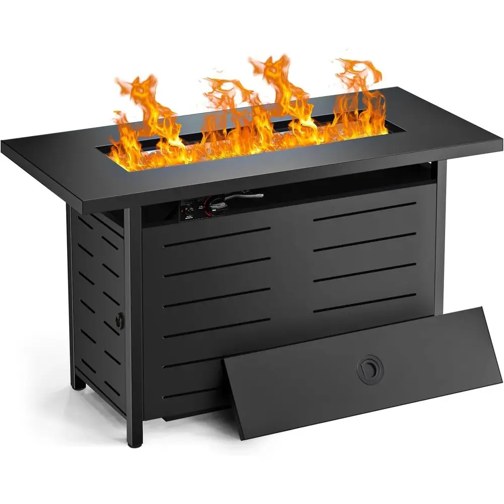 

Double-Function Outdoor Fire Pit Table with Steel Lid and Waterproof Cover, 42 Diameter, Black, Ideal for Patio and Garden Gathe