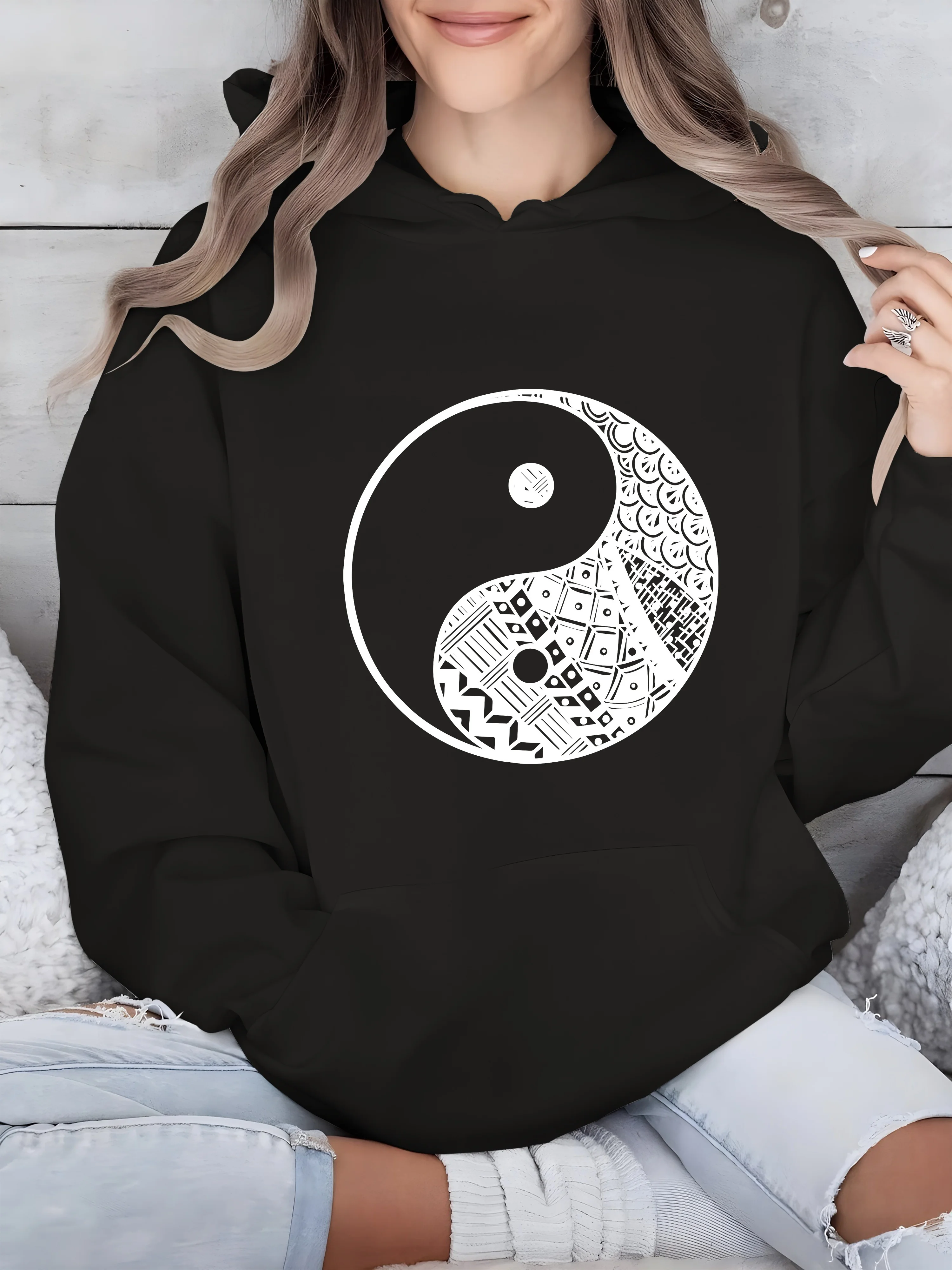 

Yin and Yang Graphic Printing Autumn and Winter Cotton Men's and Women's Hoodies Casual Outdoor Street Sports Training Brand