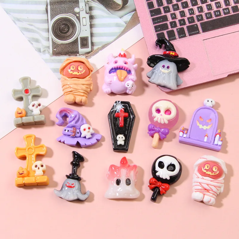 100pcs Kawaii Halloween Resin Faltback Cabochon DIY Accessories for Phone Case Hairpin Keychain Earrings Scrapbook Decor