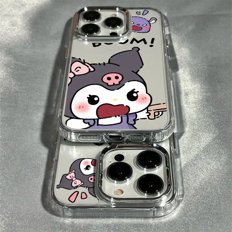 MINISO Kuromi Couple Phone Case For iPhone 16 15 14 13 11 12 PRO MAX XS XR 7 8 Plus Anti Drop Silicone Transparent Phone Case