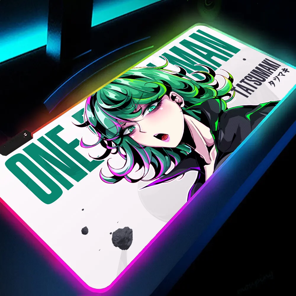 1pc Tatsumaki One Punch Man Mat XXL RGB Gaming Mouse Pads HD Black Gamer Accessories Large LED