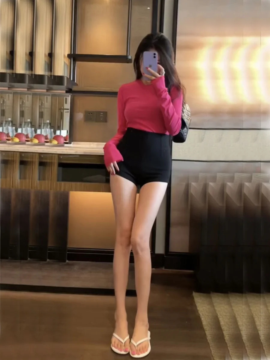 

High Waist Slim Fit ort Pants Casual Bla Elastic Pants Summer New Sle Faionable Versatile Korean Version Commute Sle