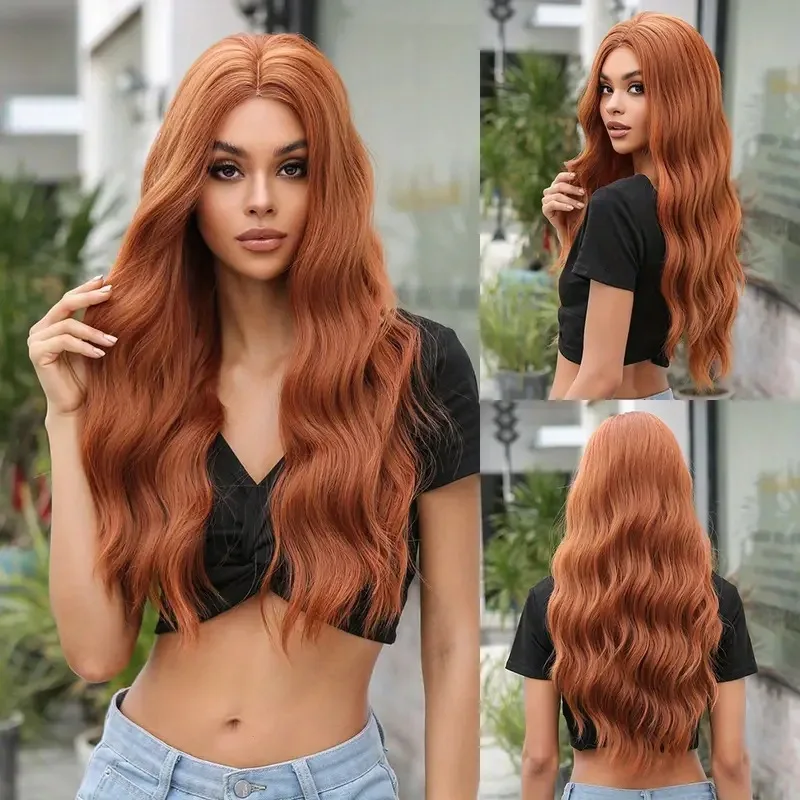 Orange wigs Long Curly Hair Wig Feminine Hottie Dress Up deep Curls deep Waves headband wig