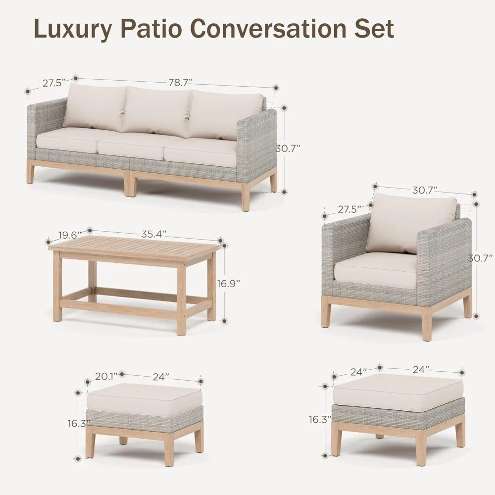 

All Weather Wicker Patio Furniture Sets, 5 Pieces Outdoor Natural Rattan Sectional Sofa Conversation Set with, Customized