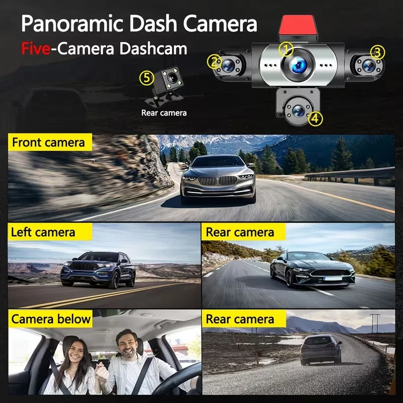 2026 Upgraded New 4/5-Channel Dash Cam 1080P HD, 4/5 Lenses (Front/Left/Right/Bottom/Rear), Infrared Night Vision, G-Sensor Lock, Loop Recording/Motion Detection, Car Dash Camera, Easy to Install, Halloween/Christmas/Black Friday Gift for Car Enthusiasts