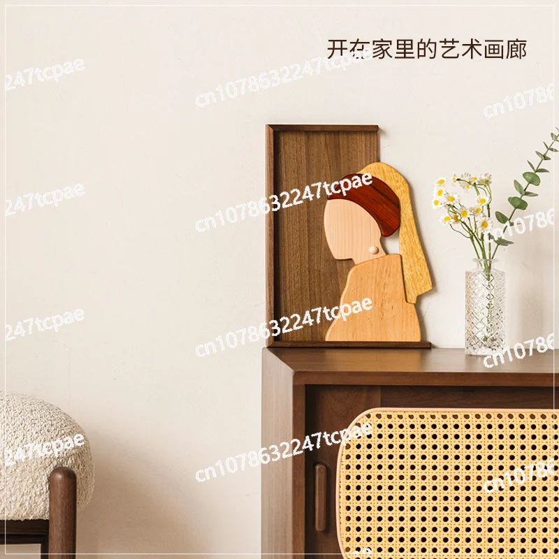 Black walnut solid wood living room decorative painting hanging painting high-end study bedroom creative table wood puzzle