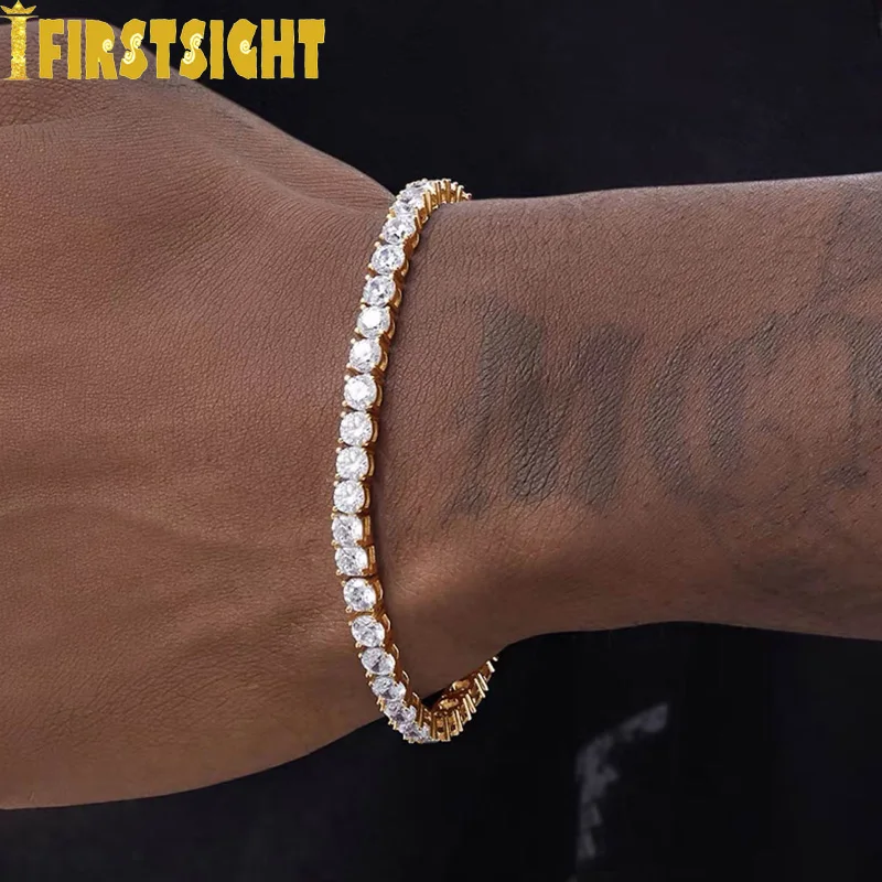 Iced Out Bling CZ Bracelet Gold Silver Color Zircon 3mm Round Tennis Chain Women Men Hip Hop Fashion Jewelry