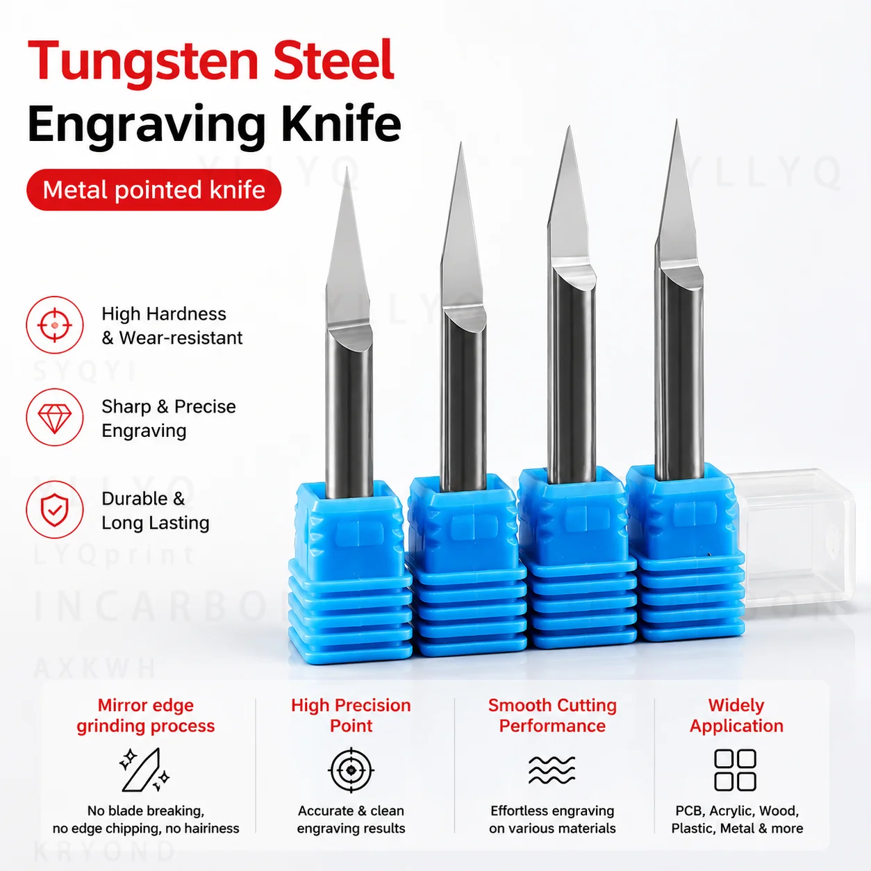 6mm Carbide Metal Engraving Cutter 20/30/45/60 Degree Flat Bottom Pointed Tip Router Bit For Iron Aluminum Steel