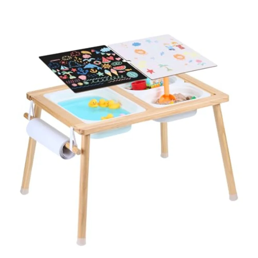 

Sensory Table for Toddlers Activity Table with 3 Foldable Storage Bins and Paper Roll Holder Indoor/Outdoor Play Sand and Water