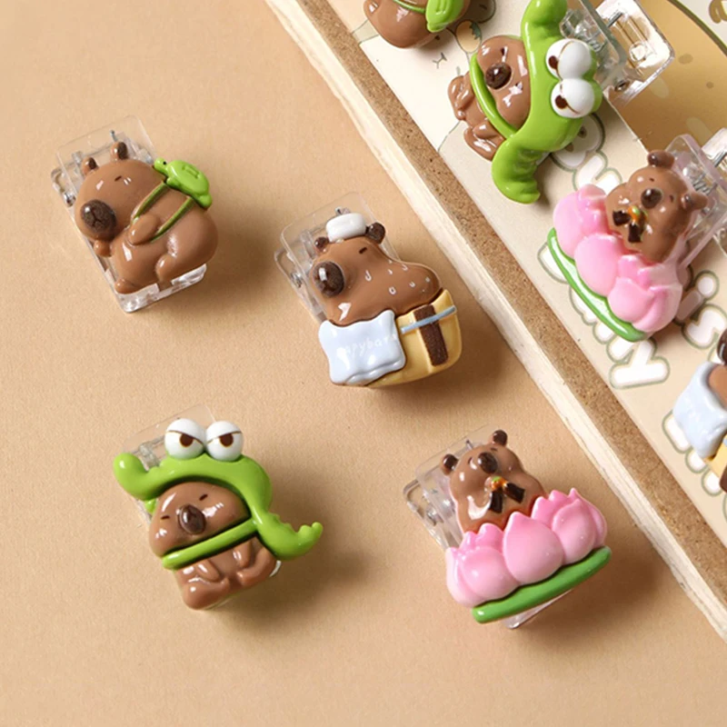 

4Pcs Creative Scrapbook Journal Clip Lovely Capybara Paper Clip Student Stationery Office Binding Clip Photo Clip