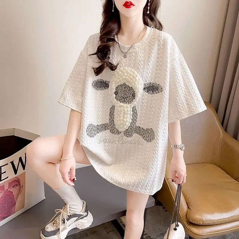 

Design Sense Niche Three-Dimensional Lamb Short-Sleeved T-Shirt Women's 2022 New Summer Half-Sleeved Top Women