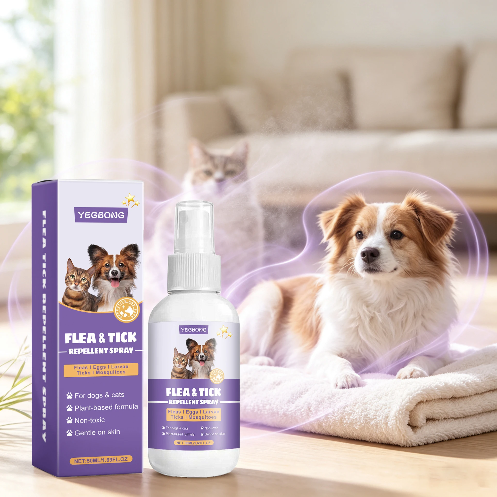 50ML Topical Pet Deworming Spray Gentle Formula Eliminates Mites & Fleas Effective External Insect Repellent for Cats & Dogs