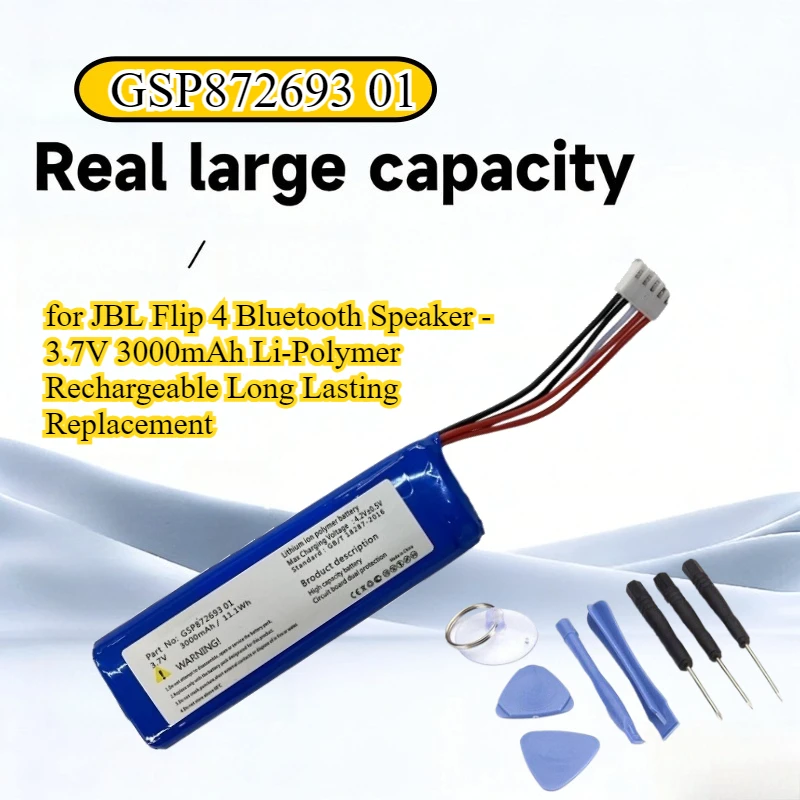 New GSP872693 01 Battery for JBL Flip 4 Bluetooth Speaker - 3.7V 3000mAh Li-Polymer Rechargeable Long Lasting Replacement