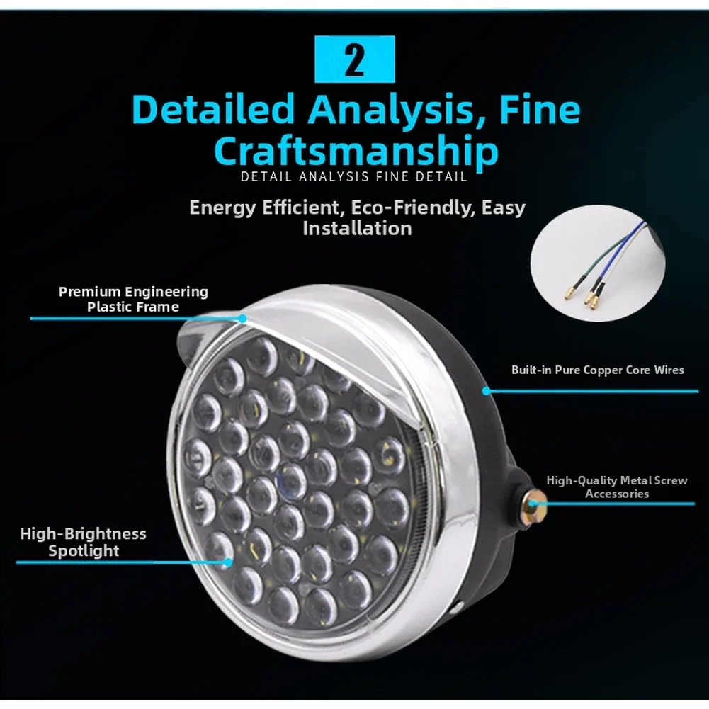 For Motorcycle Tricycle LED Motorcycle Headlight Night Driving Accessory 36 LED Beads Energy-Efficient Lighting